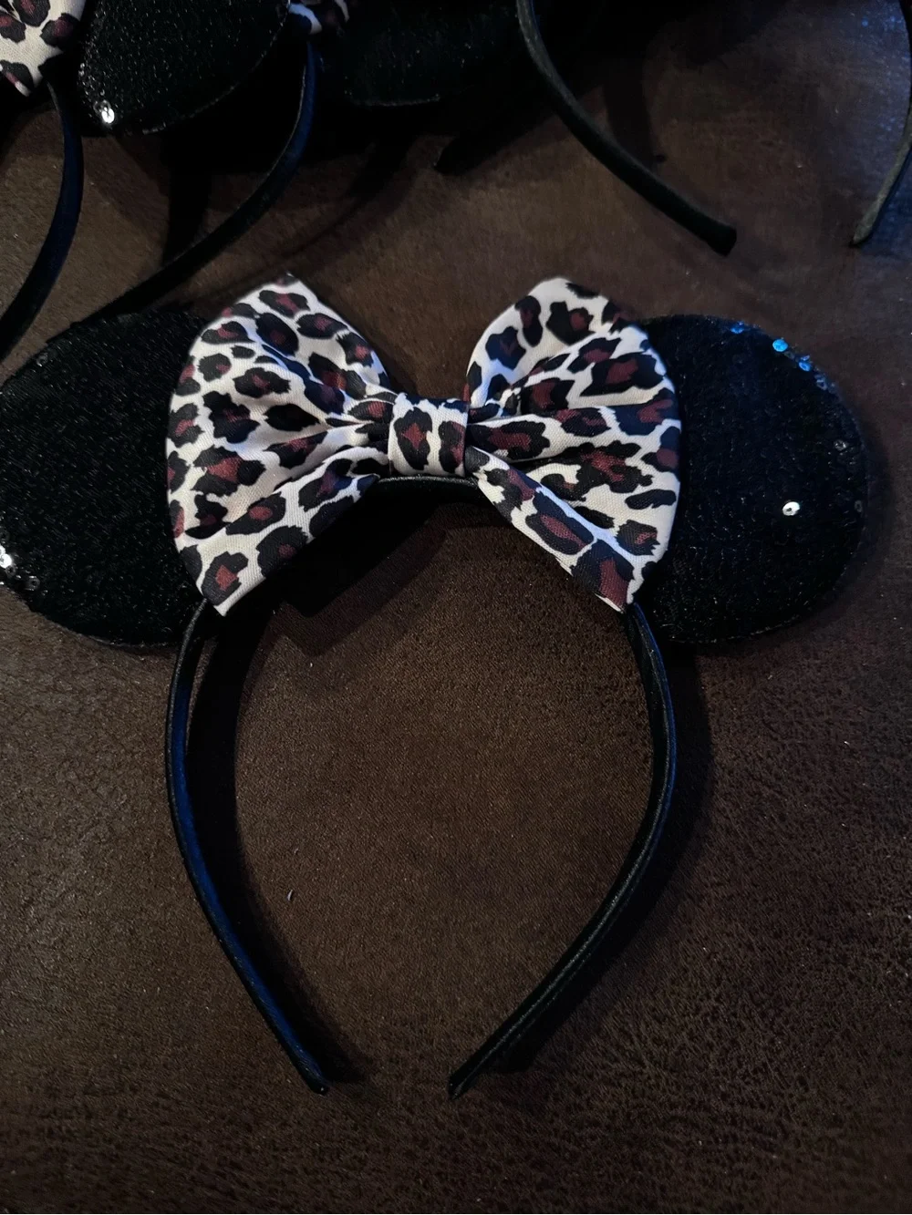 Bulk Lot-10 New Leopard Bow, Black Sequins Minnie Ears Headbands-Wholesale Cost